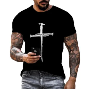 T-Shirt 3d Cross Print Short Sleeve