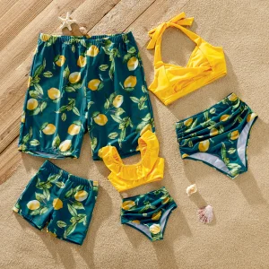 Family Matching Lemon Print Swimsuit