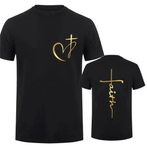 Heart Cross Print Christian T-shirt