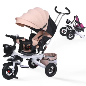 4 in 1 Folding Kids Trike, Lying Portable Baby Stroller with Large Canopy, Adjustable Backrest