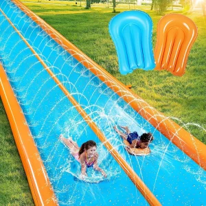 Double Lane Water Slide,25ft x 6ft Heavy Duty; 2 Inflatable Boards